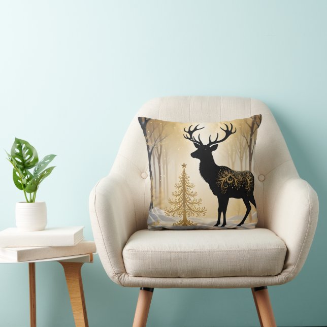 Golden Stag in the Winterlight Forest Cushion (Chair)