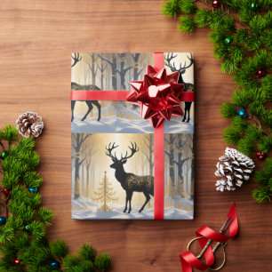 Golden Stag in the Winterlight Forest Wrapping Paper