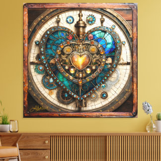 Golden Stained Glass Heart Steampunk Series Canvas Print