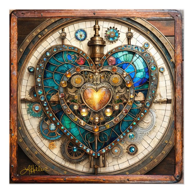 Golden Stained Glass Heart Steampunk Series Photo Print (Front)