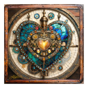 Golden Stained Glass Heart Steampunk Series Photo Print
