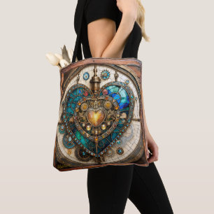 Golden Stained Glass Heart Steampunk Series Tote Bag