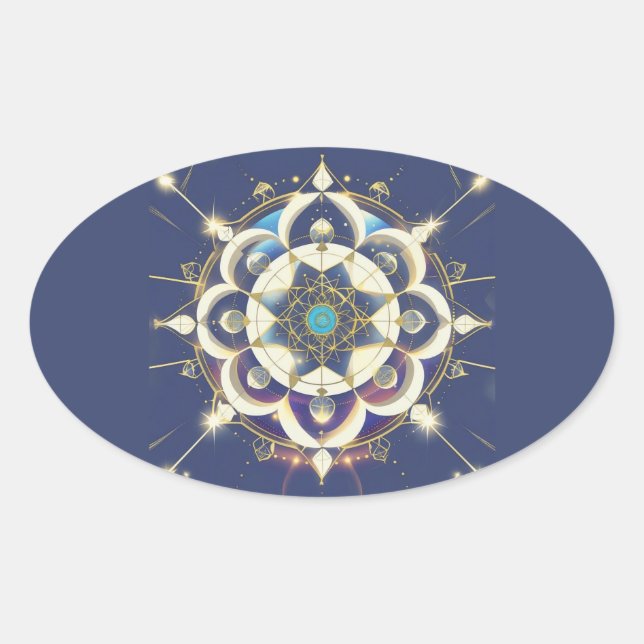 Golden Star Alignment – A Sacred Geometry Universe Oval Sticker (Front)