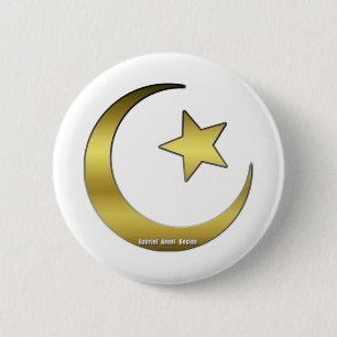 Golden Star and Crescent 6 Cm Round Badge