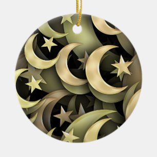 Golden Star and Crescent Ceramic Tree Decoration