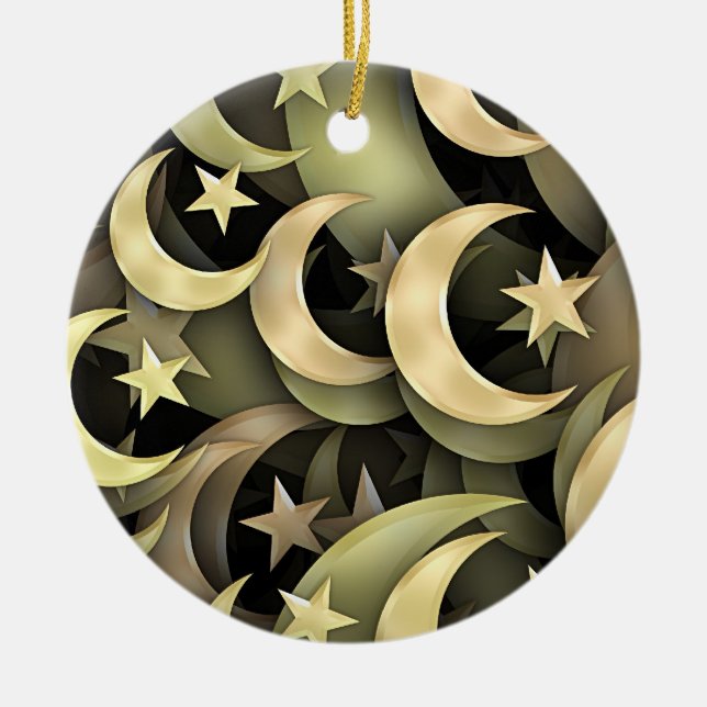 Golden Star and Crescent Ceramic Tree Decoration (Front)