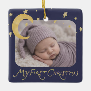 Golden Star Christmas Baby Announcement Ceramic Ornament