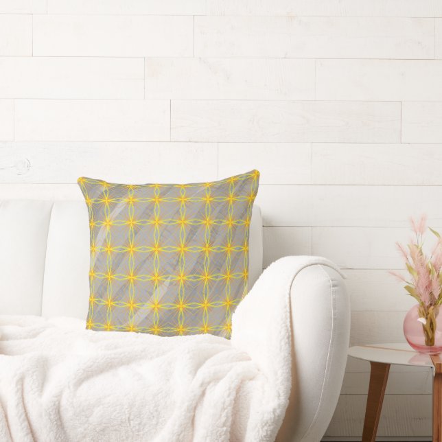 Golden Star Crosses on Grey Waves   Cushion (Couch)