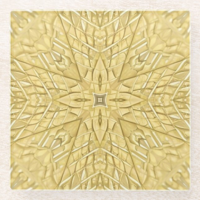 Golden star geometric design bright beautiful  glass coaster (Front)