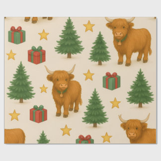Golden Star Highland Noel  Wrapping Paper