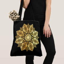 Golden Star Mandala on Black Background