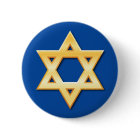 Golden star of David on blue background button