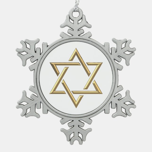 Golden Star of David Snowflake Pewter Christmas Ornament (Front)