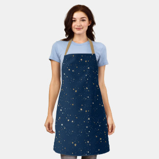 Golden Star on Blue Night Pattern Apron