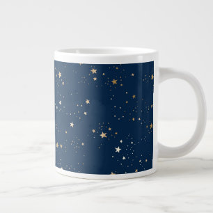 Golden Star on Blue Night Pattern Large Coffee Mug