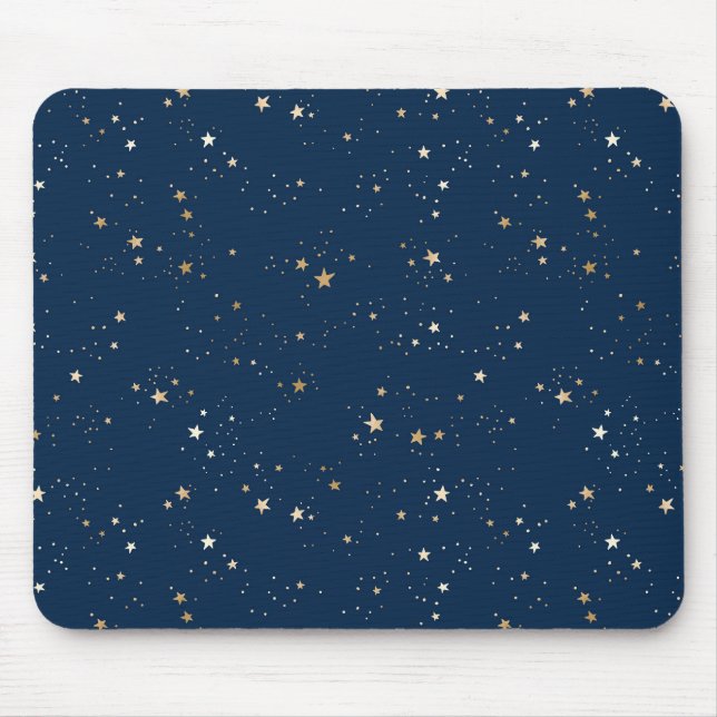 Golden Star on Blue Night Pattern Mouse Pad (Front)