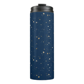 Golden Star on Blue Night Pattern Thermal Tumbler