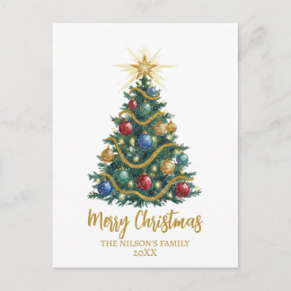 Golden Star watercolor Christmas Tree Card