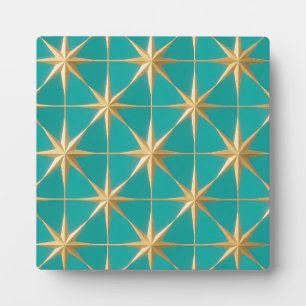 Golden Starburst Geometric Teal Midcentury Plaque