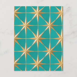 Golden Starburst Geometric Teal Midcentury Postcard