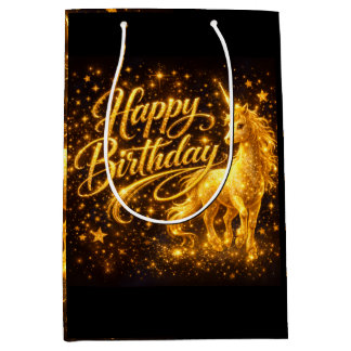 Golden Stardust Birthday — Fantasy Unicorn Medium Gift Bag