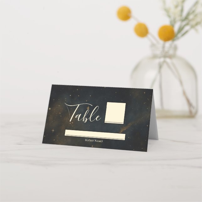 Golden Stardust Eclipse Celestial Wedding  Place Card (Front)