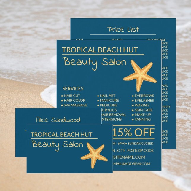 Golden Starfish, Beautician, Beauty Salon Business Card (Creator Uploaded)