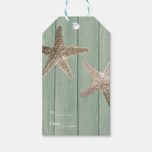 Golden Starfish & Wood Elegant Beach Custom Favour Gift Tags