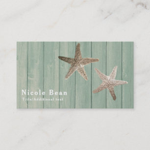 Golden Starfish & Wood Elegant Beach Tropical Chic Business Card