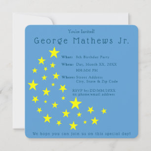 Golden Starry Moon on Picton Blue Happy Birthday Invitation