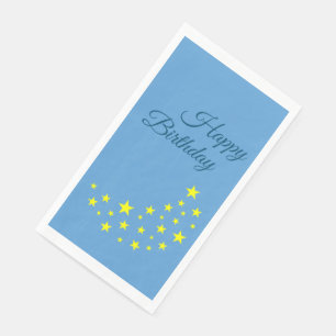 Golden Starry Moon on Picton Blue Happy Birthday Napkin