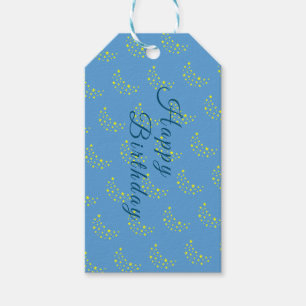 Golden Starry Moon, Picton Blue Happy Birthday  Gift Tags