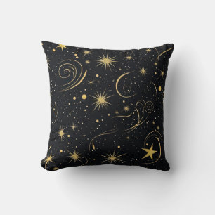 Golden Starry Night Throw Pillow