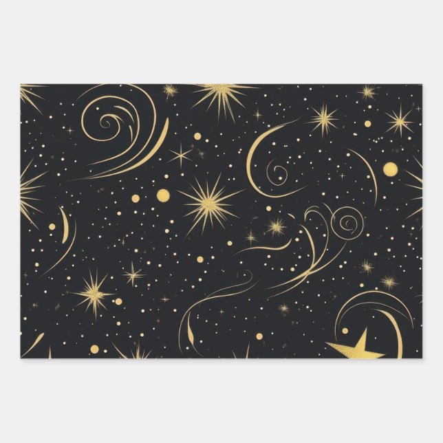 Golden Starry Wrap Wrapping Paper Sheet (Front)