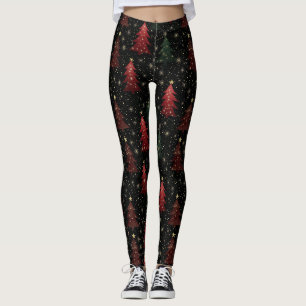 Golden Stars and Christmas Trees (1) Leggings