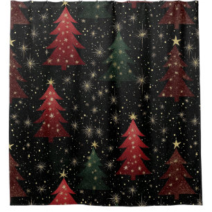 Golden Stars and Christmas Trees (1) Shower Curtain