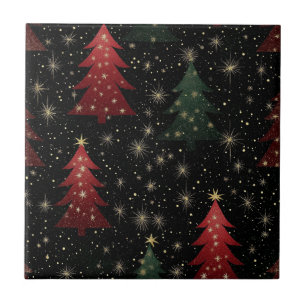 Golden Stars and Christmas Trees (1) Tile