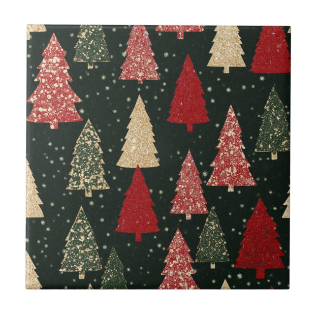 Golden Stars and Christmas Trees (2) Tile (Front)