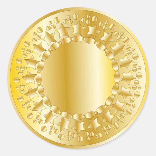 Golden Stars and Circles Classic Round Sticker (Front)
