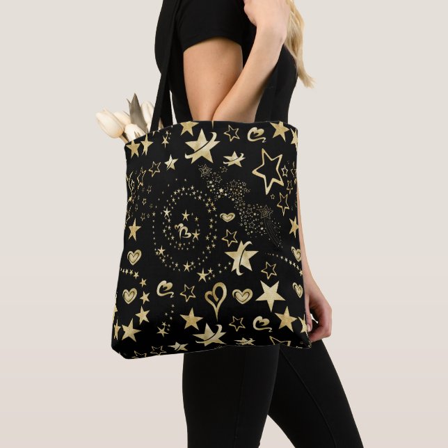 Golden Stars And Hearts  Tote Bag (Close Up)
