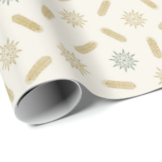 Golden Stars and Tree Brunches Wrapping Paper
