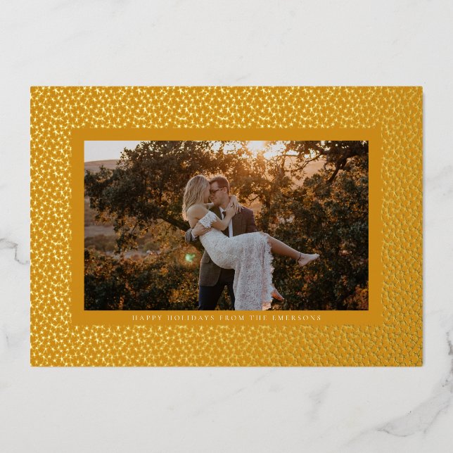 Golden Stars Boho Photo Gold Foil Holiday Card (Front)