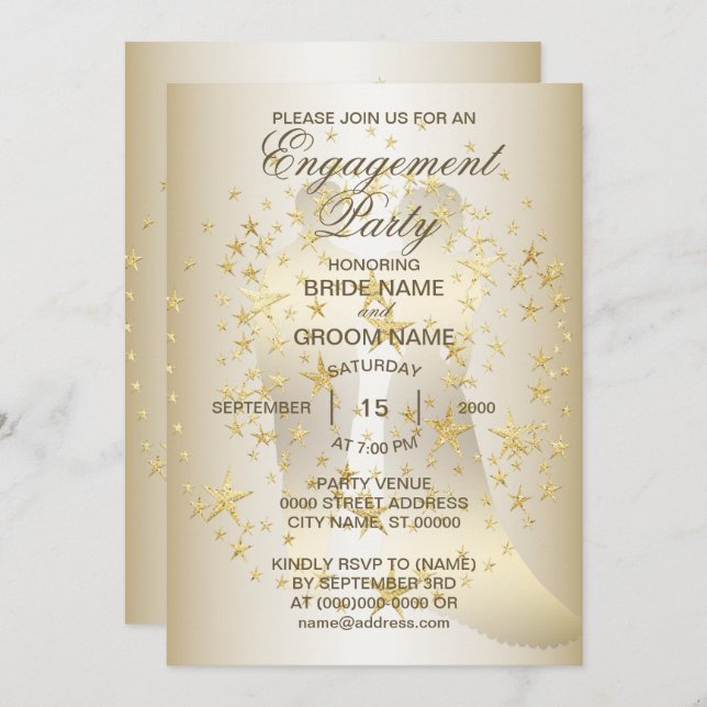 Golden Stars Bride And Groom Engagement Party Invitation (Front/Back)