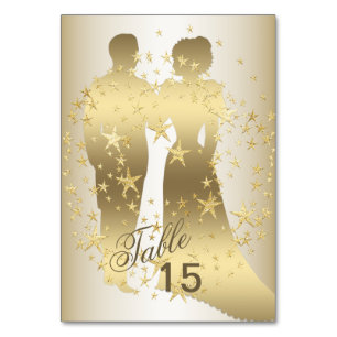 Golden Stars Bride And Groom Party Table Number