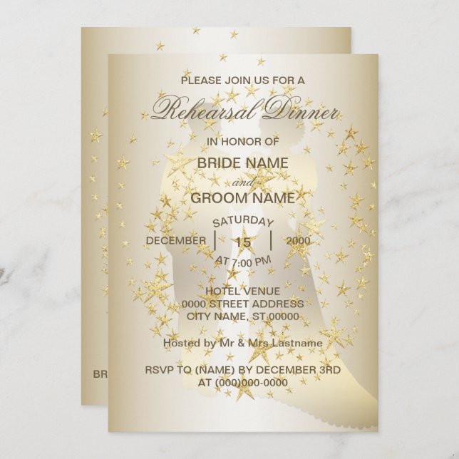 Golden Stars Bride And Groom Rehearsal Dinner Invitation (Front/Back)