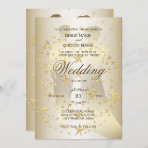 Golden Stars Bride And Groom Wedding Invitation