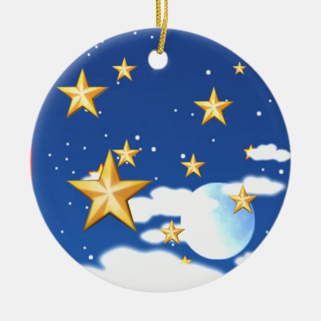 Golden Stars- Ceramic Tree Decoration (Front)