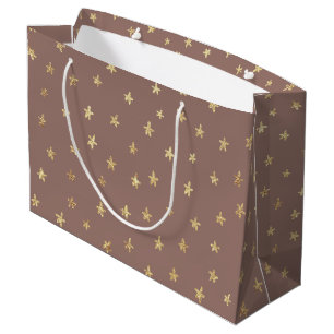 Golden Stars Choc Boho Brown 98766D Large Gift Bag