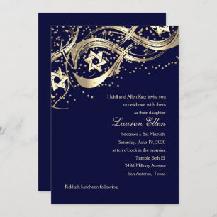 Golden Stars Confetti Flourish Bat Mitzvah Invitation
