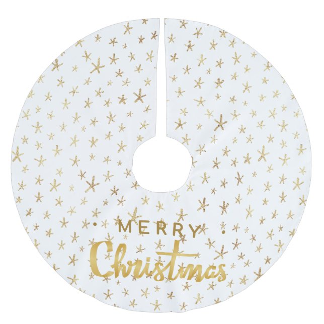 Golden Stars, Elegant, Merry Christmas,  Brushed Polyester Tree Skirt (Front)